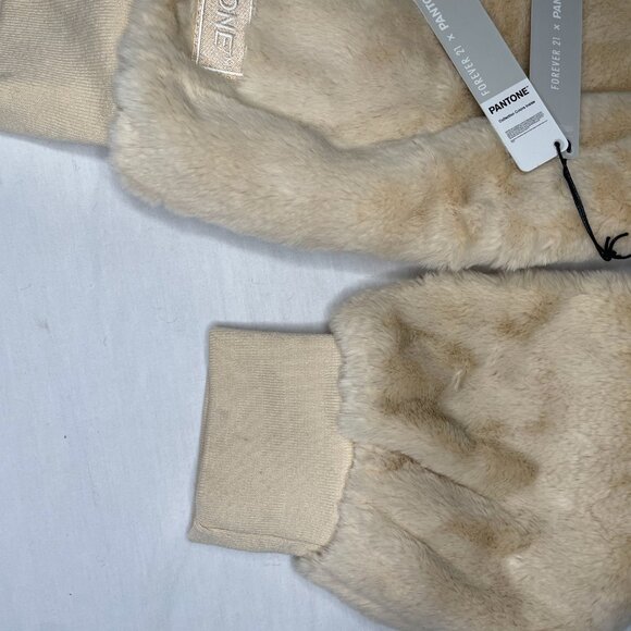 Forever 21 Beige Faux Fur Hoodie Jacket – Soft Plush Zip-Up – Size M - Picture 4 of 7